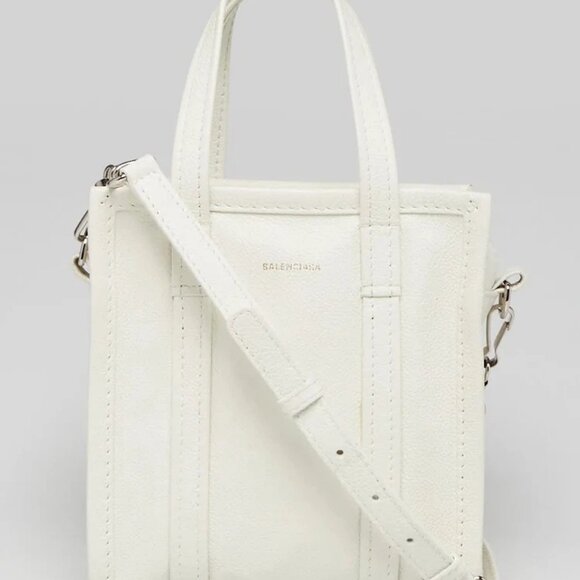 Balenciaga White Lambskin Leather Bazar Extra Extra Small Shopping Tote Bag - Picture 1 of 10
